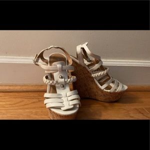 White Charlotte Russe cork wedges